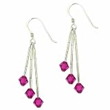 Sterling Silver Dark Pink Fuschia Genuine Swarovski Crystal Three Bar Earrings