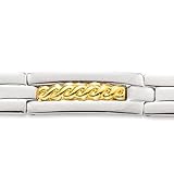 18k Yellow Gold Carved Mens Stainless Steel Bracelet