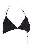 BCBGMAXAZRIA Women's Shimmer Solids Black Ruffle Triangle Bikini Top