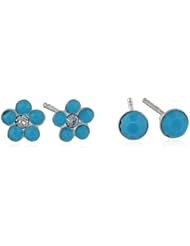 Kate & Lucy Girls Sterling Silver Enamel Flower and Ball Stud Earrings Set