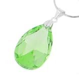 Sterling Silver Spring Green Crystal Prism Drop Pendant on 18 Snake Chain Necklace