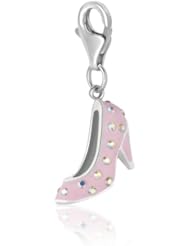 Sterling Silver High Heel Shoe Charm Adorned with Crystals and Pink Enamel