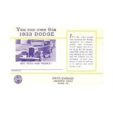 1933 DODGE Used Cars Post Card Sales Piece by Dodge