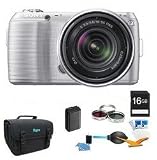 Sony Alpha NEX-C3K/S NEX-C3 16 MP Compact Interchangeable Lens Digital Camera Kit with 18-55mm Zoom Lens (Silver) ULTIMATE BUNDLE with 16GB SD Card, Spare Battery, Deluxe Filter Kit, Case, LCD Protectors, Lens Cleaner, Dust Blower
