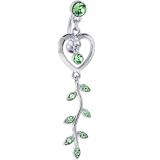Peridot Green Gem HEART VINE IVY DROP Belly Ring