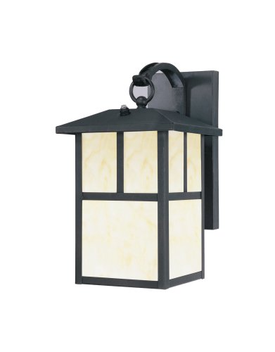 Westinghouse One-Light Outdoor Downward Wall Sconce, Textured Black with Honey Art Glass #64829