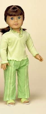 Green Stripe Pajama Set with Slippers Fits 18 Dolls like American Girl