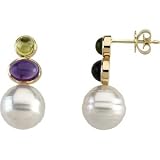 14K White or Yellow Gold Paspaley South Sea Cultured Pearl, Peridot and Amethyst Earrings