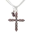 Large Cross Pendant in Sterling Silver with Garnet Gem Set Stones and Two Garnet Gemstone Charms on a Double Sterling Box Chain, #8037