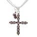 Large Cross Pendant in Sterling Silver with Garnet Gem Set Stones and Two Garnet Gemstone Charms on a Double Sterling Box Chain, #8037