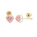 14K Yellow Gold Pink Heart CZ Stud Baby Earrings