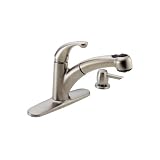 Delta Faucet 467-SSSD-DST Palo Single Handle Kitchen Faucet With Pull-Out Spray, Soap Dispenser and Diamond Seal Valve, Stainless