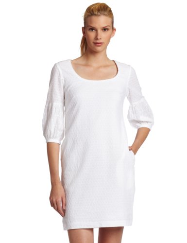 Donna Morgan Women's 3/4 Sleeve Eyelet Shift Dress, White, 6