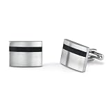 Refined Style: Surgical Stainless Steel Rectangular Brushed Finish Cufflinks for Men with Black Rubber