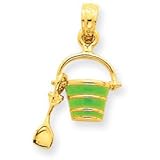 IMAGE OF 14k Green Enameled Beach Bucket w/Moveable Shovel Pendant