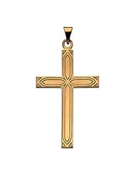 14k Yellow Gold Latin Cross Pendant W/ Semi-Polished Design - 25mm