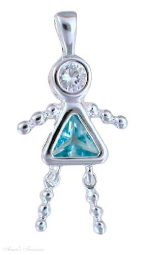 Sterling Silver 18″ Box Chain Necklace With March Birthstone Babies Girl Child Pendant