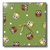 Cute Brown Owl and Dot Print Green - 10x10 Wall Clock