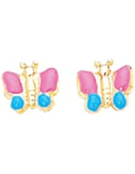 14k Yellow Gold Pink/Blue Enamel Butterfly Child/Baby Earrings