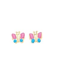 14K Yellow Gold w/ Pink Blue Yellow Butterfly Like Children Earring