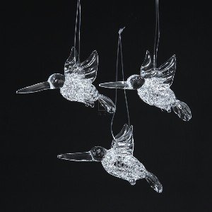 SPUN GLASS HUMMINGBIRD ORNAMENTS