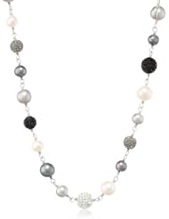 Honora "Pop Star" Freshwater Cultured Pearl, Steel and Pave Crystal Bead Necklace, 36"