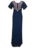 Womens Kaftan Dress Blue Embroidered Loungerwear Boho Maxi Caftan M