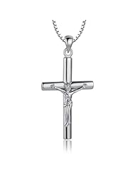 Moon Wings Certified Sterling Silver Cross of Jesus Christ Pendant w/ 18 Sterling Silver Necklace