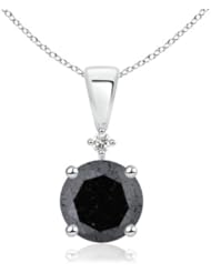 4.285 ct Round Enhanced Black Diamond and White Diamond Accent Solitaire Pendant Necklace
