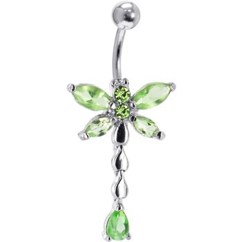 Green Cubic Zirconia DRAGONFLY TEARDROP Belly Ring