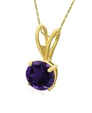 Gold Overlay Sterling Silver 8mm Round Amethyst Pendant w/ Light Rope Chain, 18