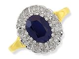 Image of 9ct Gold Oval Sapphire and Diamond Cluster Ring