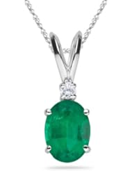 0.02 Cts Diamond & 1.05 Cts of 8x6 mm AA Oval Natural Emerald Solitaire Pendant in 14K White Gold