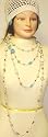Set of Two Very Long Chain Necklace with Pearl and Other Beads Matching Earrings Offered with Hand Crocheted Ivory Gimp Skull Cap