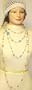 Set of Two Very Long Chain Necklace with Pearl and Other Beads Matching Earrings Offered with Hand Crocheted Ivory Gimp Skull Cap
