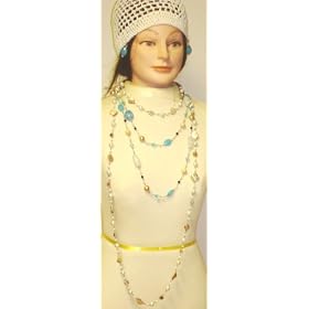 Set of Two Very Long Chain Necklace with Pearl and Other Beads Matching Earrings Offered with Hand...