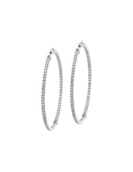 14K White Gold Secure Lock 3 Ct Diamond 55 mm Hoop Earrings
