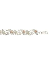 Womens Sterling Silver Omega Wave Bracelet in Black Hills Gold Motif, 7.25"