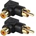 Ex-Pro� RCA Phono Right Angle Angled Adaptor Male Female 24K Gold - Black [TWIN PACK]