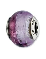 Sterling Silver Dk And Lt Purple And Silver Italian Murano Charm