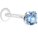 16 Gauge 3/8 L. Blue CZ Round Bioplast Tragus Labret Monroe