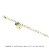 14k Yellow Gold Heart and Turquoise Bead Ankle Bracelet
