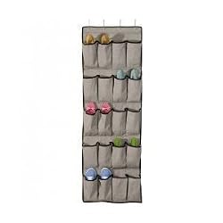 Environmentally Friendly 20 Pocket Over the Door Shoe Organizer (Black Herringbone) (19"H x 56"W x 3.75"D)