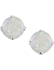 14K White Gold Prong Set 5 MM Natural Opal Earring Studs