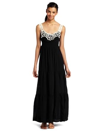 美国女装代购连衣裙As U Wish Juniors Long Dress With Applique Neckline