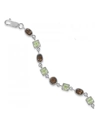 MMA Silver - 7 inch Green Amethyst and Smoky Quartz Bracelet