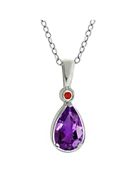 1.01 Ct Pear Shape Purple Amethyst Red Garnet 14K White Gold Pendant