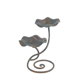 Danya B MN0482 Double Iron Bird Feeder Bird Bath With Copper Patina And Decorative Metal Bird... by