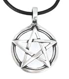 Pewter Pentagram Pagan Wiccan Pentacle Pendant on Leather Necklace