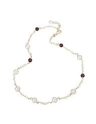 Gold over Sterling Silver Beaded Pearl and Garnet Necklace